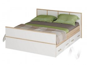 Двуспальная кровать 1,4м Сакура (дуб сонома/белый) в Довольном - dovolnoe.mebel-nsk.ru | фото