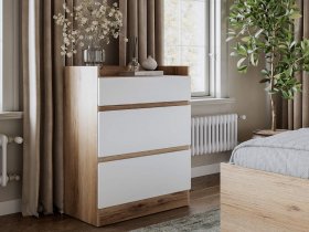 Комод 3 ящика Брауни (дуб делано/белый) в Довольном - dovolnoe.mebel-nsk.ru | фото