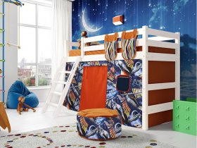 Кровать полувысокая Соня (вариант 6) с наклонной лестницей в Довольном - dovolnoe.mebel-nsk.ru | фото