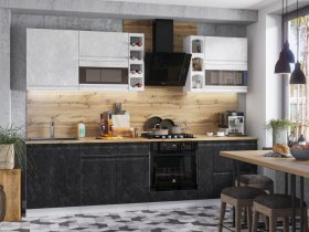 Модульная кухня Бруклин (белый/черный бетон) в Довольном - dovolnoe.mebel-nsk.ru | фото