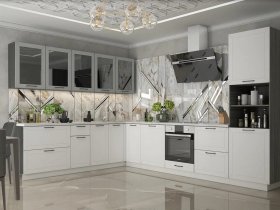 Модульная кухня Глэдис (белый снег/лайт грей софт/корпус анкор темный) в Довольном - dovolnoe.mebel-nsk.ru | фото