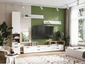 Модульная стенка Санса (дуб сонома/белый) в Довольном - dovolnoe.mebel-nsk.ru | фото