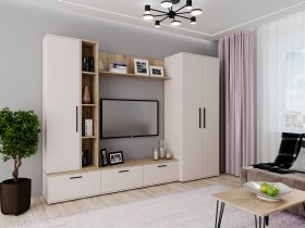 Модульная стенка Верона (сатин/дуб крафт серый) в Довольном - dovolnoe.mebel-nsk.ru | фото