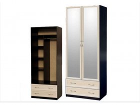 Шкаф двухстворчатый с ящиками с 2-мя зеркалами  (профиль МДФ) в Довольном - dovolnoe.mebel-nsk.ru | фото