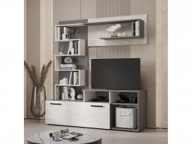 Стенка Евро (графит/дуб крафт белый) в Довольном - dovolnoe.mebel-nsk.ru | фото
