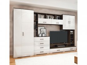 Стенка Коста МДФ (дуб венге/белый глянец) в Довольном - dovolnoe.mebel-nsk.ru | фото