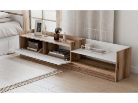 Тумба под ТВ Брауни (дуб делано/белый) в Довольном - dovolnoe.mebel-nsk.ru | фото