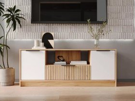 Тумба под ТВ  ТМ-001 Ивис (дуб крафт золотой/белый) в Довольном - dovolnoe.mebel-nsk.ru | фото